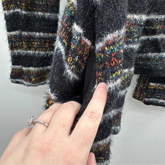 Modcloth Black Multicolor Metallic Chenille Fuzzy Long Sleeve Open Cardigan Sz M - Picture 7 of 11